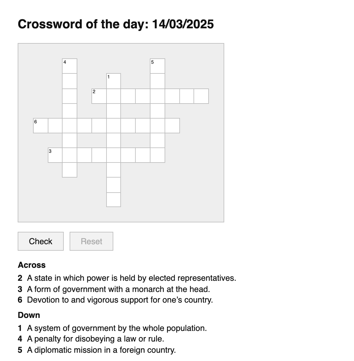Political Science Crossword