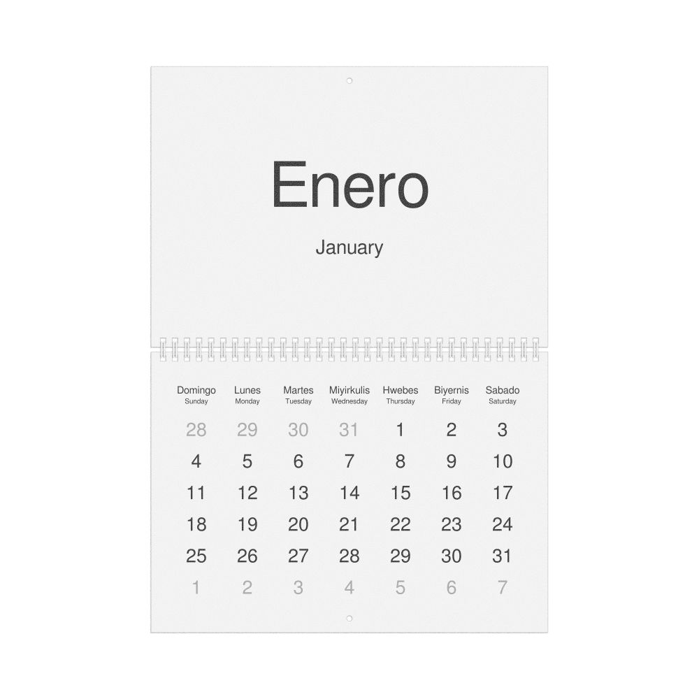 Leskoff 2026 Wall Calendar, Masbateño/English-Labeled, Sunday-Start Layout, Wire-Bound, 11.7 x 8.3 in (29.7 x 21.0 cm), image 1 of 1