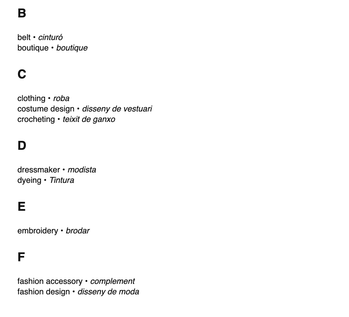 Fashion design terms in Catalan