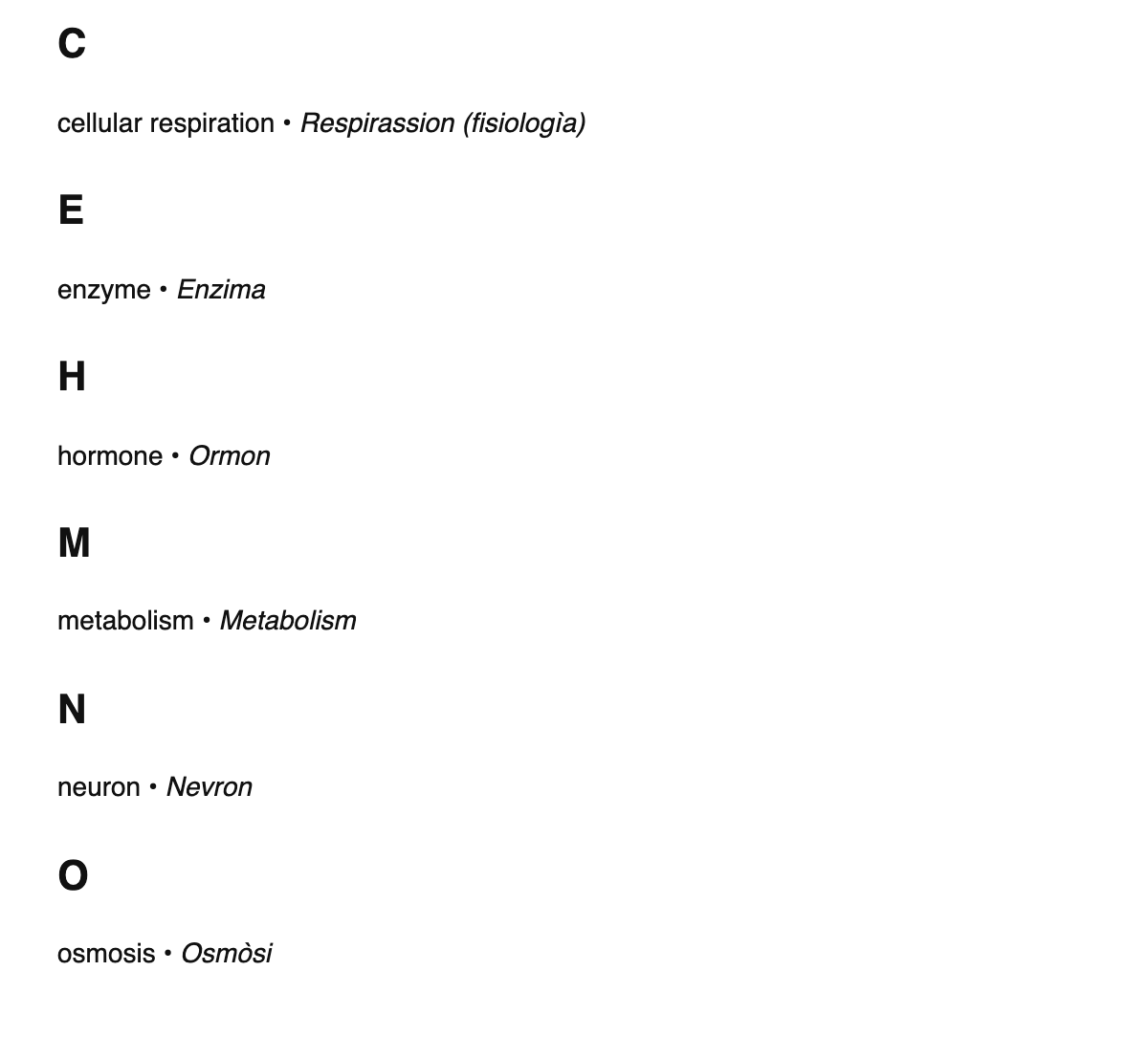 Physiology terms in Piedmontese