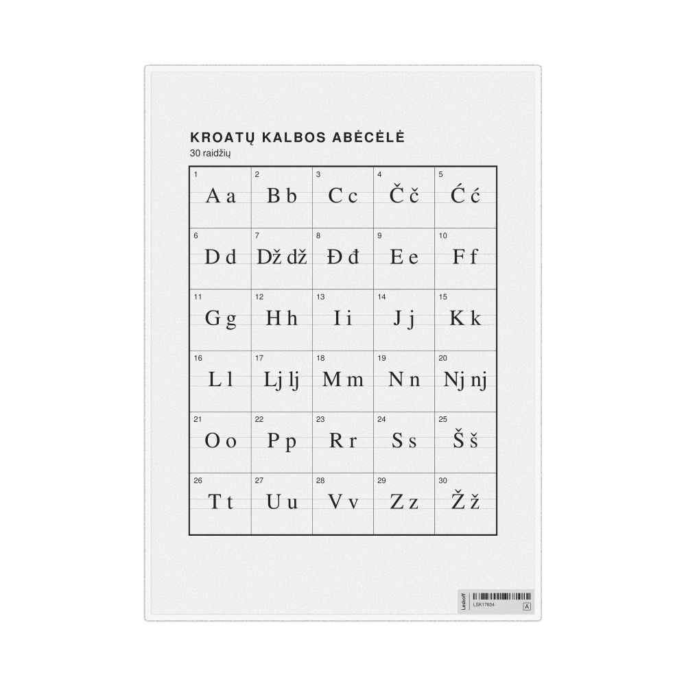 Leskoff Croatian Alphabet Chart, 8.3 x 11.7 in (21.0 x 29.7 cm, Desk Chart, Laminated), Lithuanian-Labeled, image 1 of 2