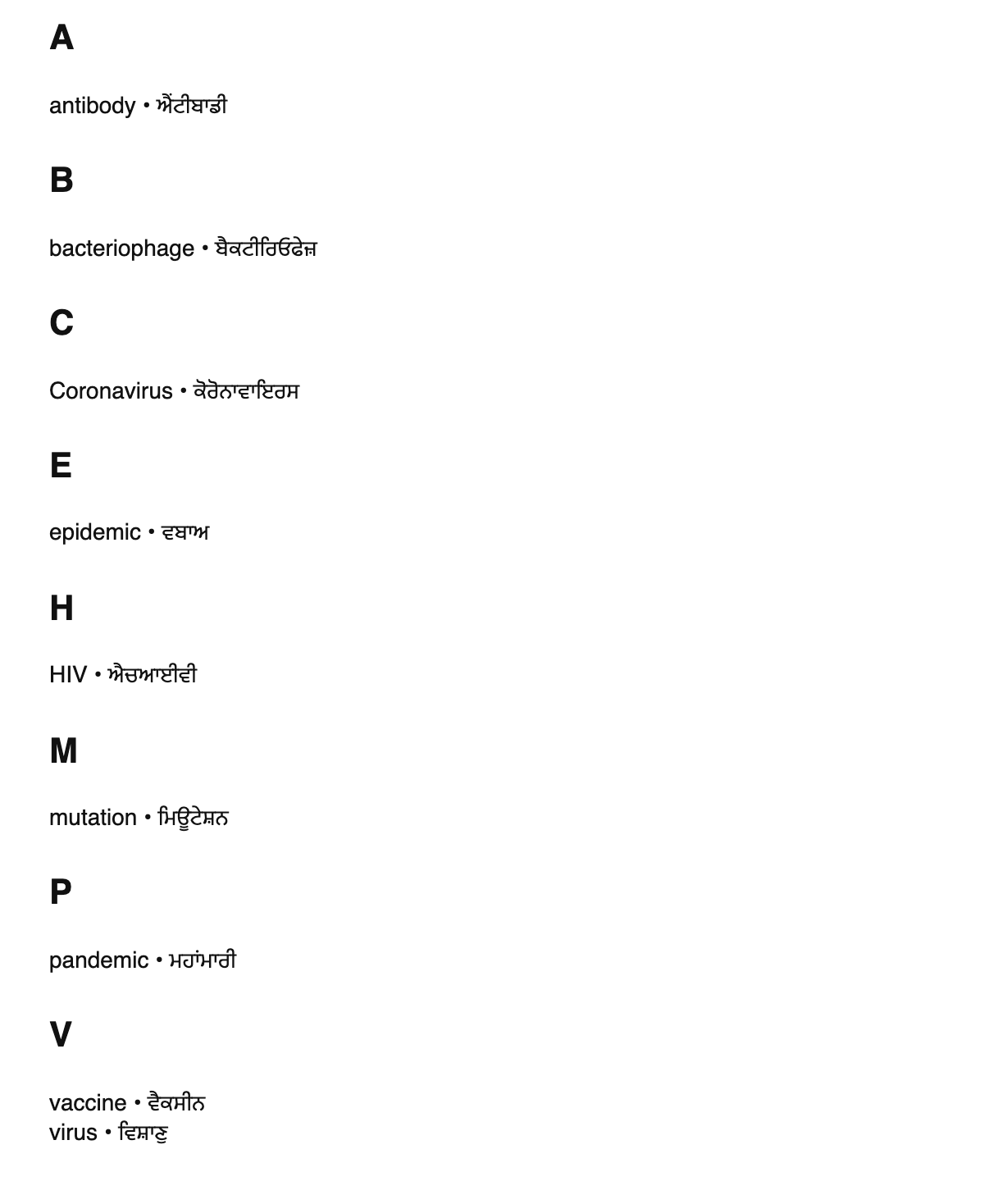 Virology terms in Punjabi