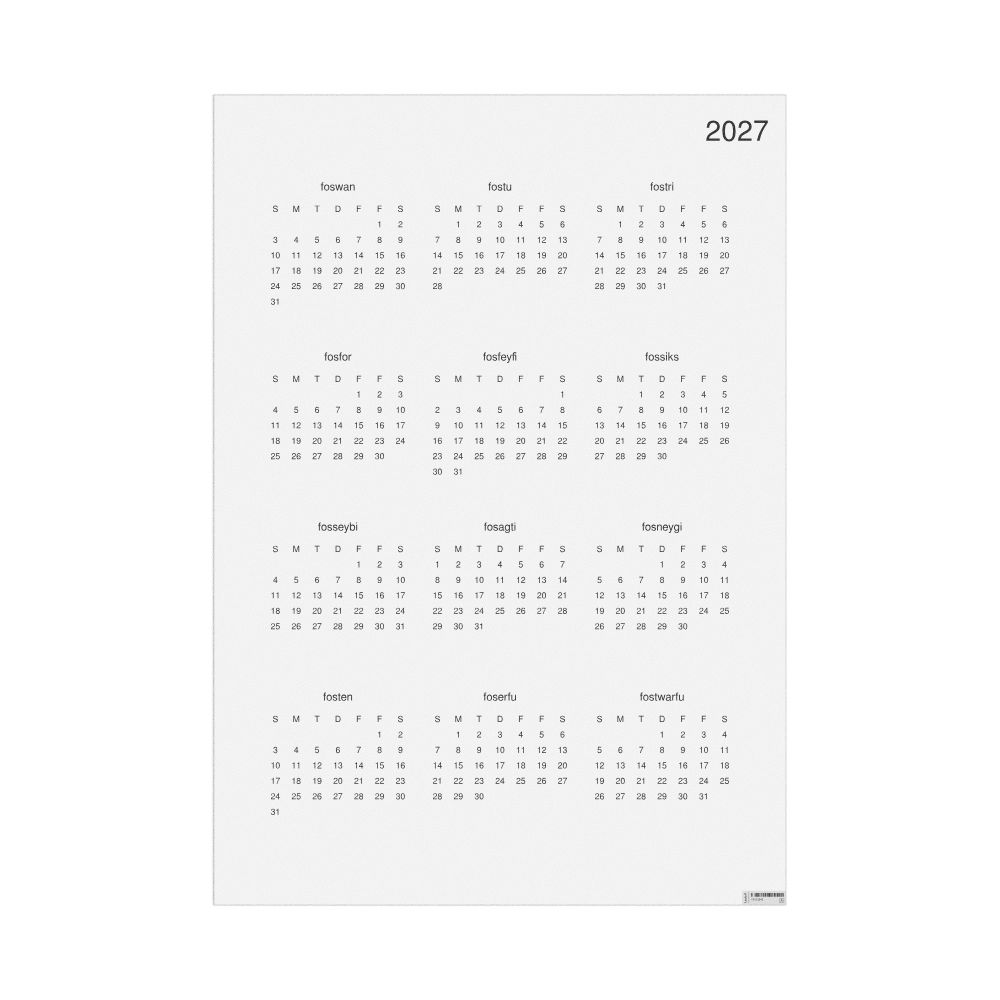 Leskoff 2027 Wall Calendar, Sranan Tongo-Labeled, Sunday-Start Layout, Poster / Wall Print, 23.4 x 33.1 in (59.4 x 84.1 cm), image 1 of 1
