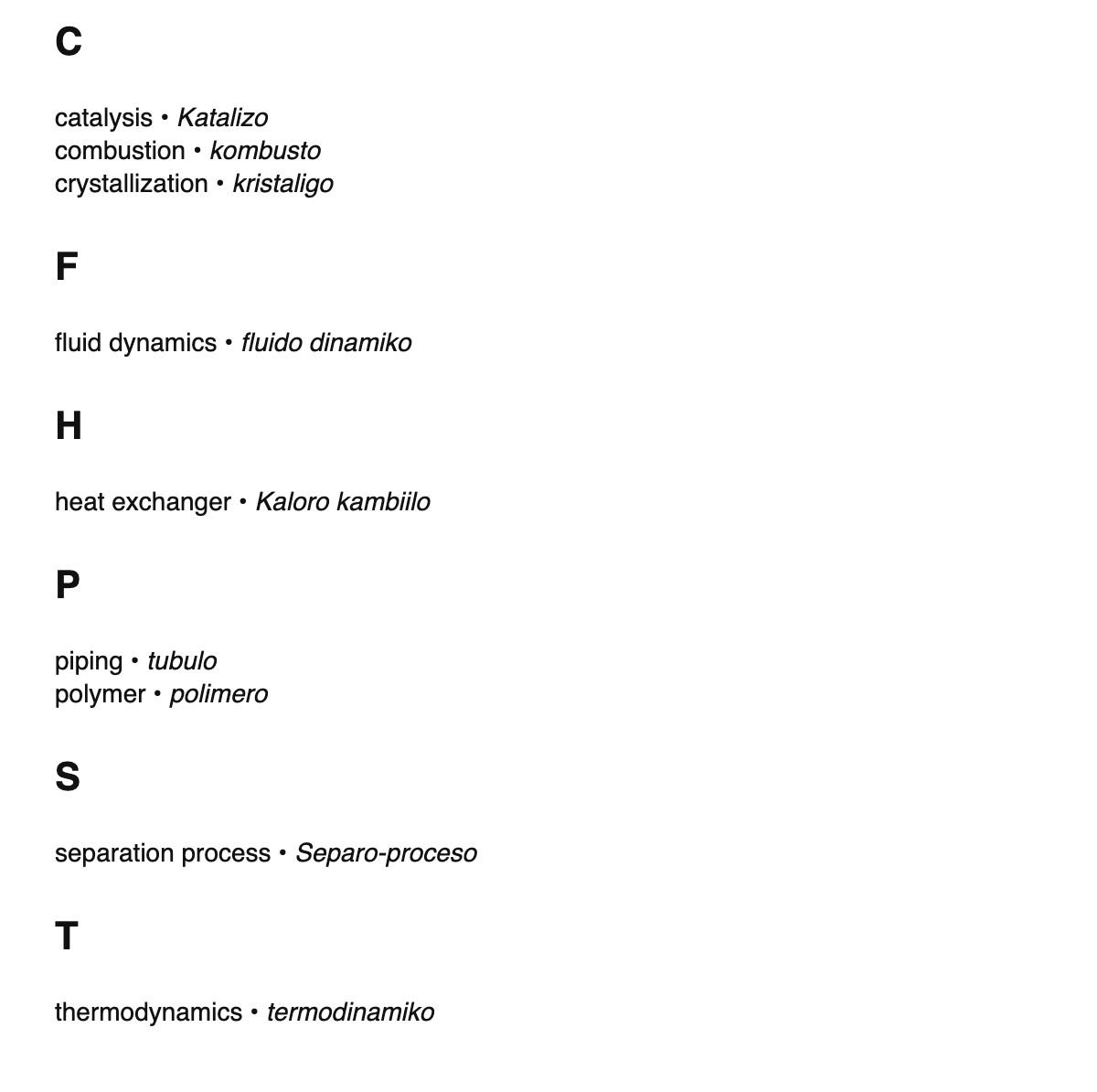 Chemical engineering terms in Ido