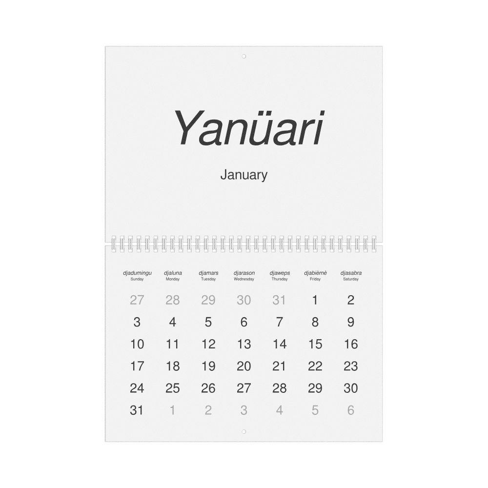 Leskoff 2027 Wall Calendar, Papiamento/English-Labeled, Sunday-Start Layout, Wire-Bound, 11.7 x 8.3 in (29.7 x 21.0 cm), image 1 of 1