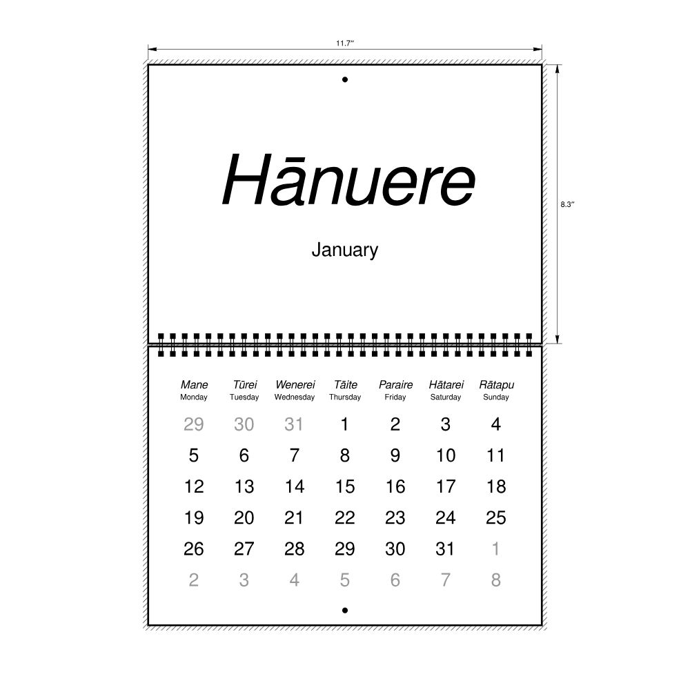 Leskoff 2026 Wall Calendar, Māori/English-Labeled, Monday-Start Layout, Wire-Bound, 11.7 x 8.3 in (29.7 x 21.0 cm), image 2 of 2
