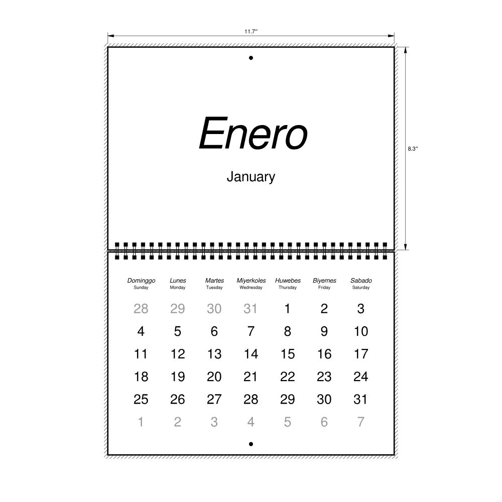 Leskoff 2026 Wall Calendar, Waray/English-Labeled, Sunday-Start Layout, Wire-Bound, 11.7 x 8.3 in (29.7 x 21.0 cm), image 2 of 2