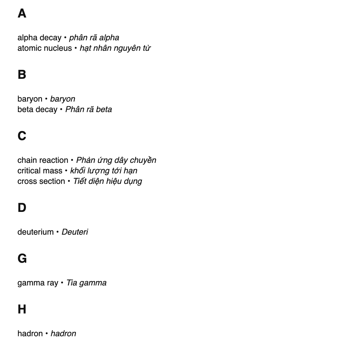 Nuclear physics terms in Vietnamese