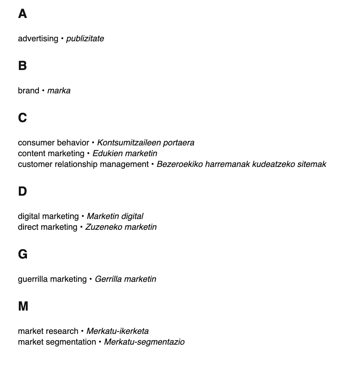 Marketing terms in Basque
