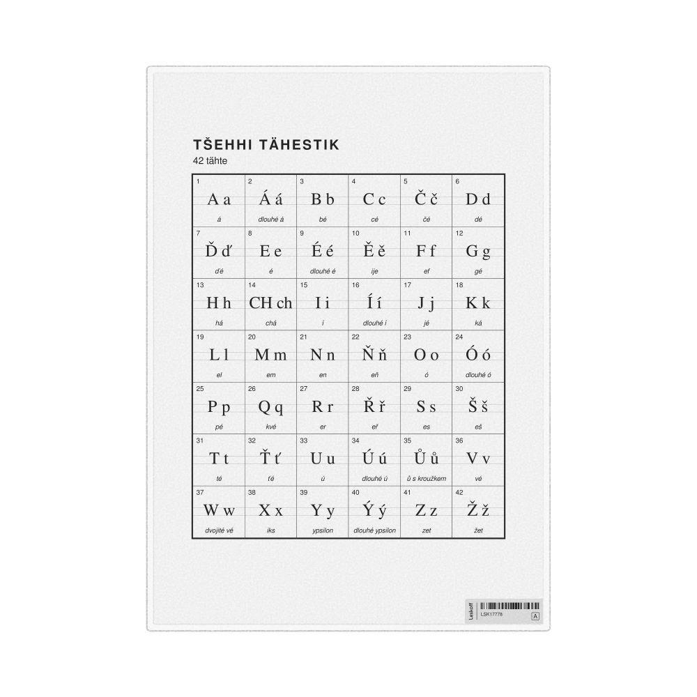 Leskoff Czech Alphabet Chart, 8.3 x 11.7 in (21.0 x 29.7 cm, Desk Chart, Laminated), Estonian-Labeled, image 1 of 2