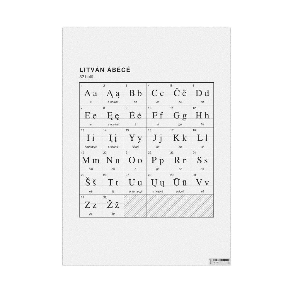Leskoff Lithuanian Alphabet Chart, 23.4 x 33.1 in (59.4 x 84.1 cm, Poster / Wall Chart), Hungarian-Labeled, image 1 of 2
