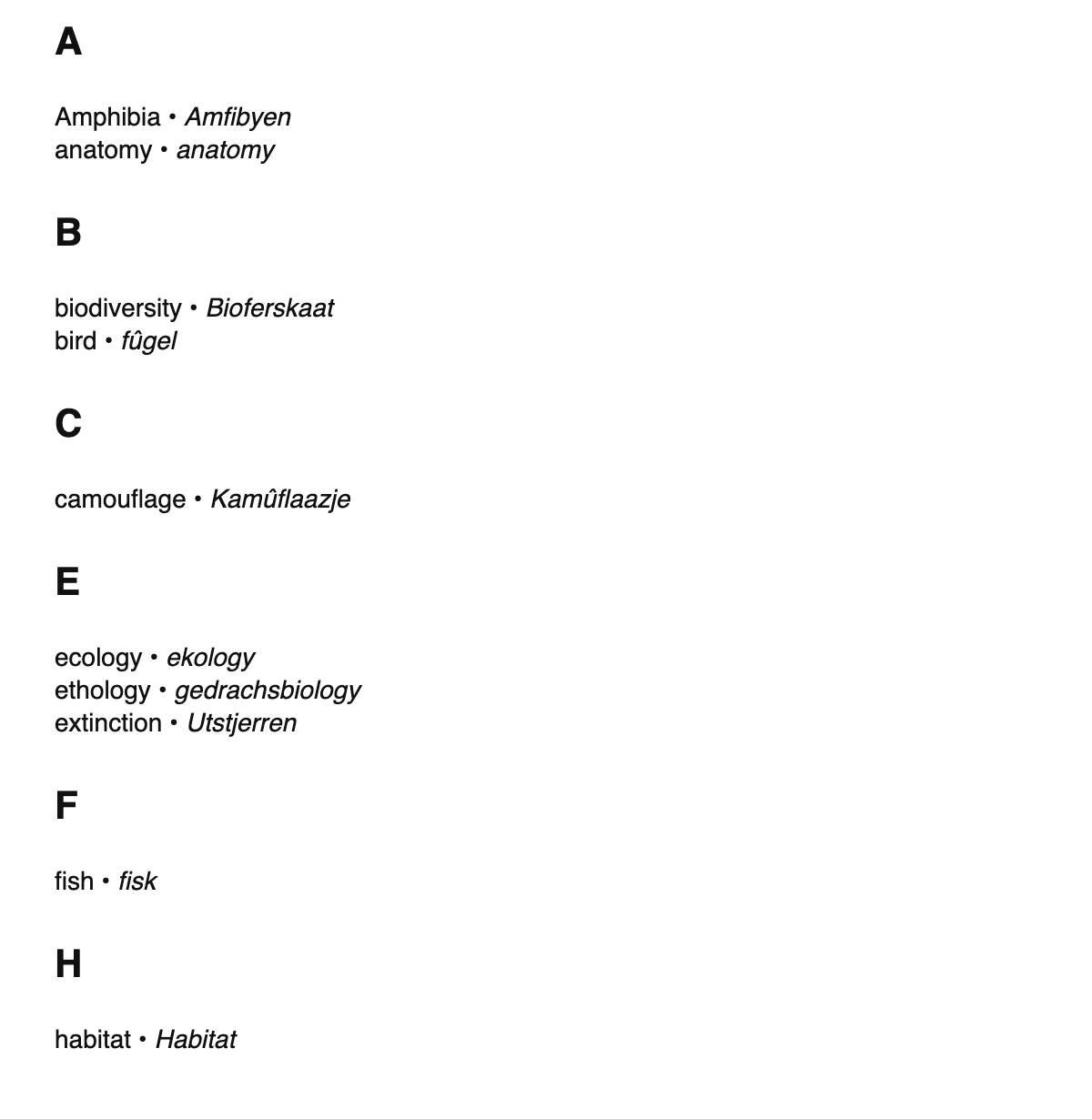 Zoology terms in West Frisian