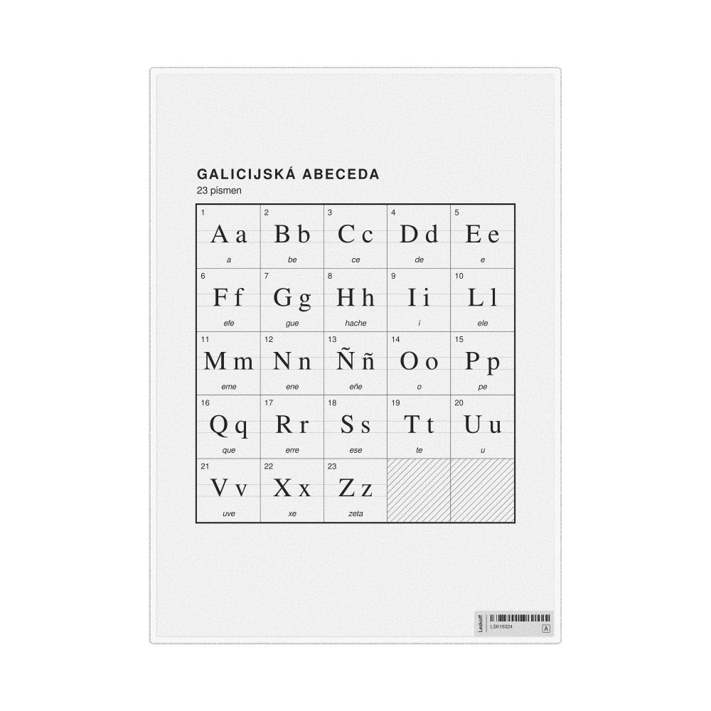 Leskoff Galician Alphabet Chart, 8.3 x 11.7 in (21.0 x 29.7 cm, Desk Chart, Laminated), Czech-Labeled, image 1 of 2