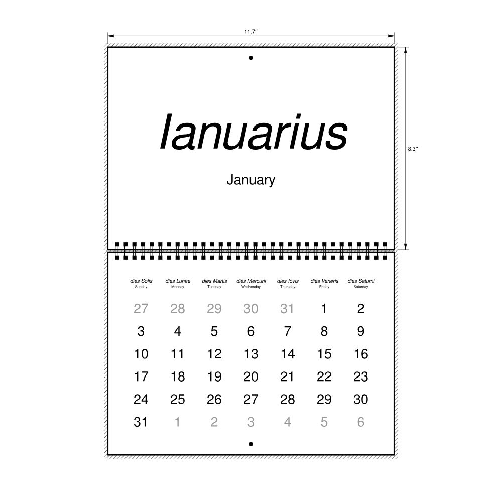 Leskoff 2027 Wall Calendar, Latin/English-Labeled, Sunday-Start Layout, Wire-Bound, 11.7 x 8.3 in (29.7 x 21.0 cm), image 2 of 2