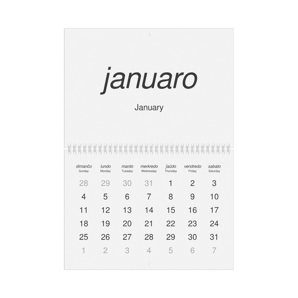 Leskoff 2026 Wall Calendar, Esperanto/English-Labeled, Sunday-Start Layout, Wire-Bound, 11.7 x 8.3 in (29.7 x 21.0 cm), image 1 of 1