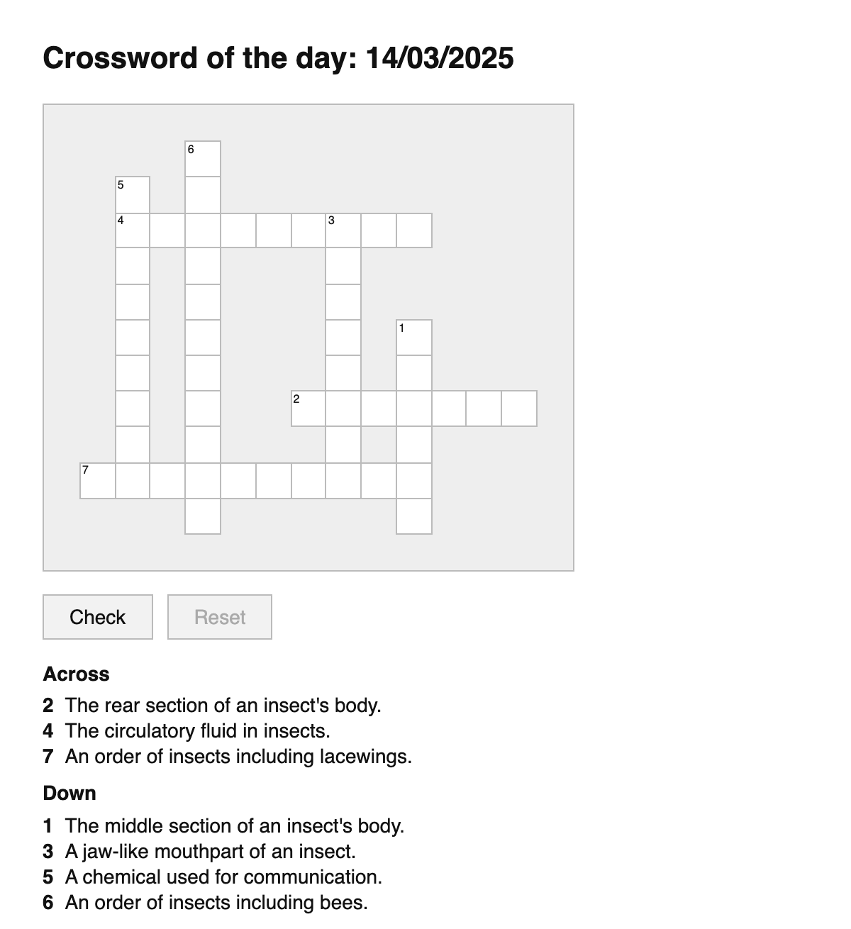 Entomology Crossword