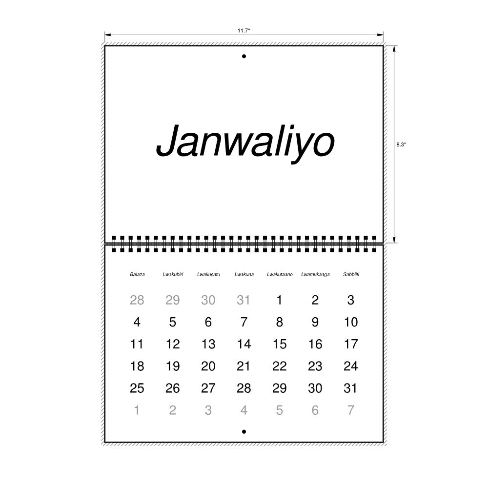 Leskoff 2027 Wall Calendar, Luganda-Labeled, Monday-Start Layout, Wire-Bound, 11.7 x 8.3 in (29.7 x 21.0 cm), image 2 of 2