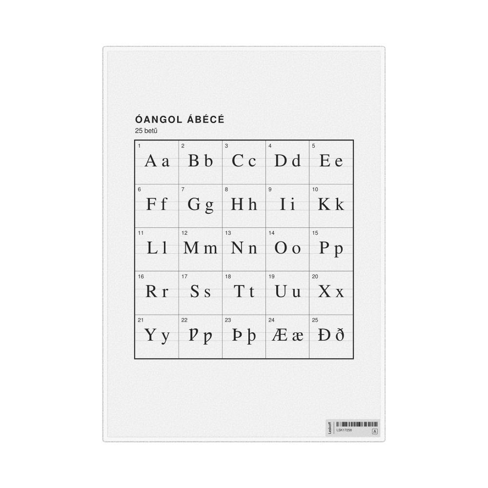 Leskoff Old English Alphabet Chart, 8.3 x 11.7 in (21.0 x 29.7 cm, Desk Chart, Laminated), Hungarian-Labeled, image 1 of 2