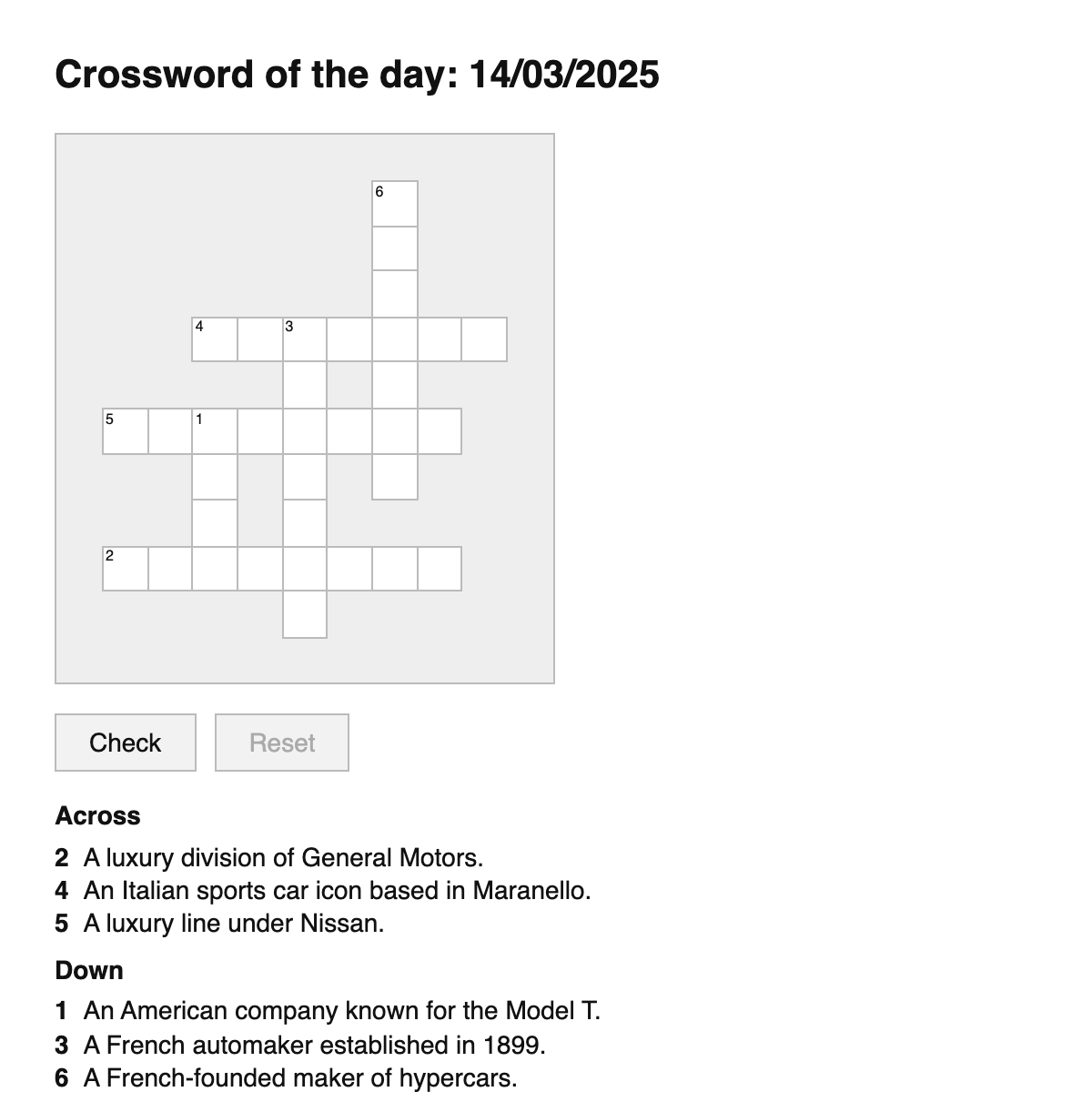 Carmakers Crossword