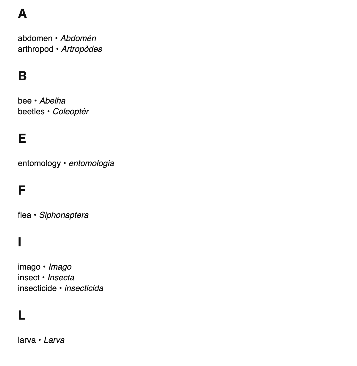 Entomology terms in Occitan