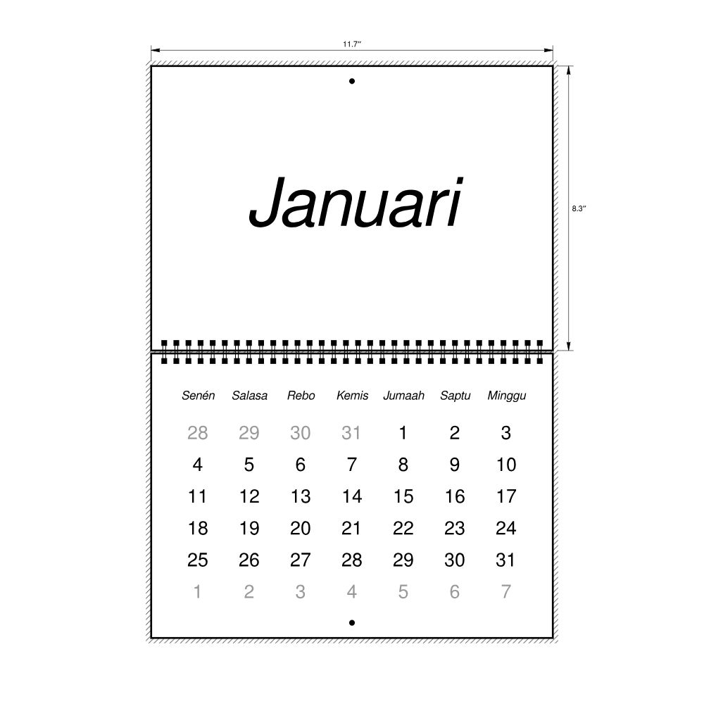 Leskoff 2027 Wall Calendar, Sundanese-Labeled, Monday-Start Layout, Wire-Bound, 11.7 x 8.3 in (29.7 x 21.0 cm), image 2 of 2