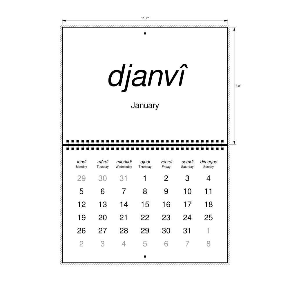 Leskoff 2026 Wall Calendar, Walloon/English-Labeled, Monday-Start Layout, Wire-Bound, 11.7 x 8.3 in (29.7 x 21.0 cm), image 2 of 2