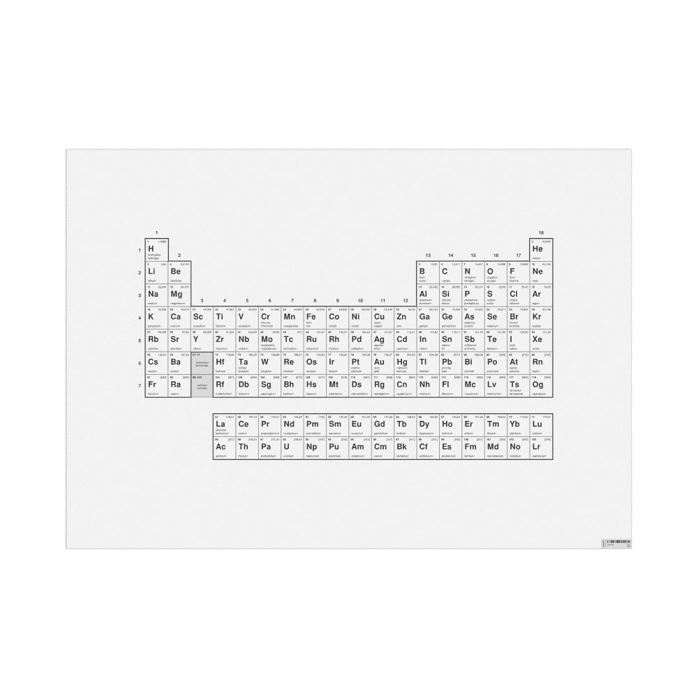 Leskoff Periodic Table Chart, 18-Column Layout, Interlingua/English-Labeled, 33.1 x 23.4 in (84.1 x 59.4 cm, Poster / Wall Chart), image 1 of 1