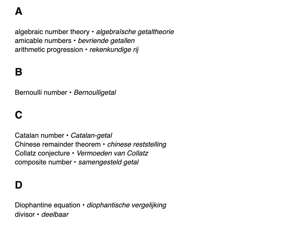 Number theory terms in Dutch