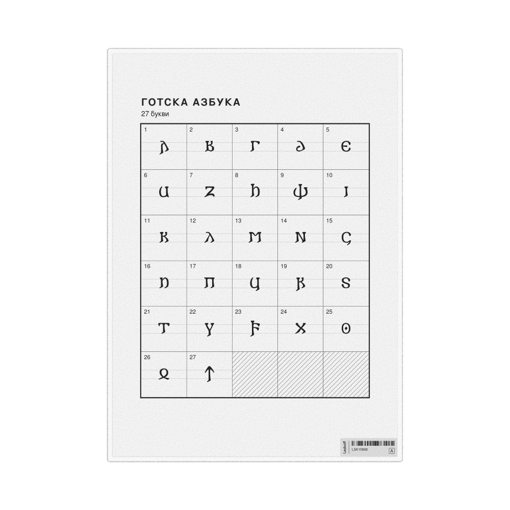 Leskoff Gothic Alphabet Chart, 8.3 x 11.7 in (21.0 x 29.7 cm, Desk Chart, Laminated), Macedonian-Labeled, image 1 of 2
