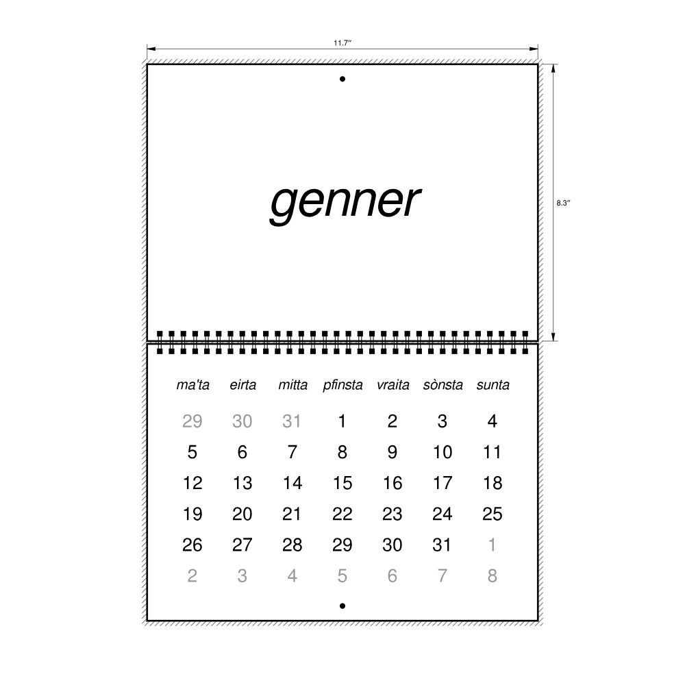 Leskoff 2026 Wall Calendar, Mòcheno-Labeled, Monday-Start Layout, Wire-Bound, 11.7 x 8.3 in (29.7 x 21.0 cm), image 2 of 2