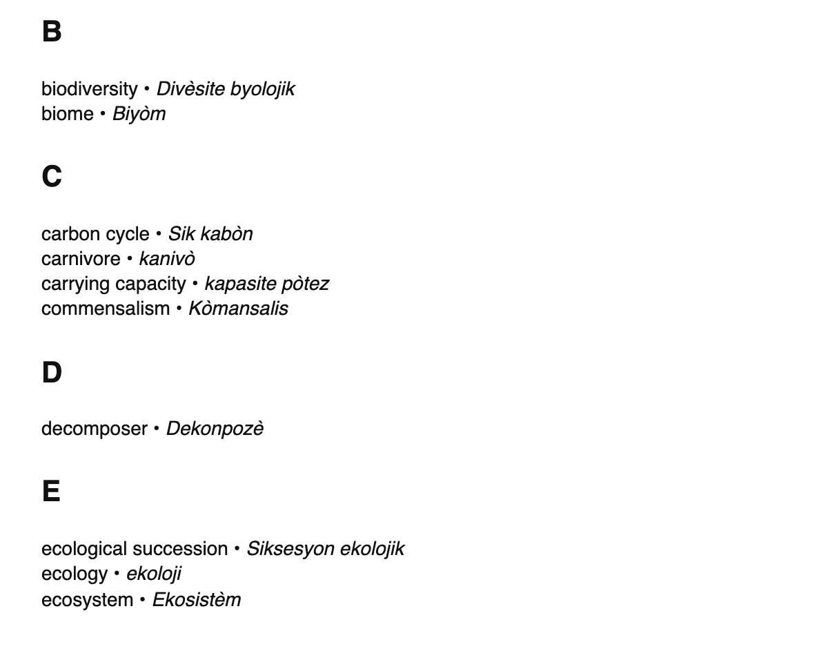 Ecology terms in Haitian Creole