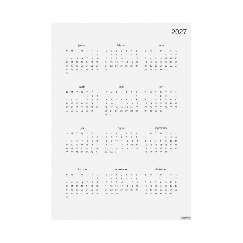 Leskoff 2027 Wall Calendar, Elfdalian-Labeled, Sunday-Start Layout, Poster / Wall Print, 23.4 x 33.1 in (59.4 x 84.1 cm), image 1 of 1