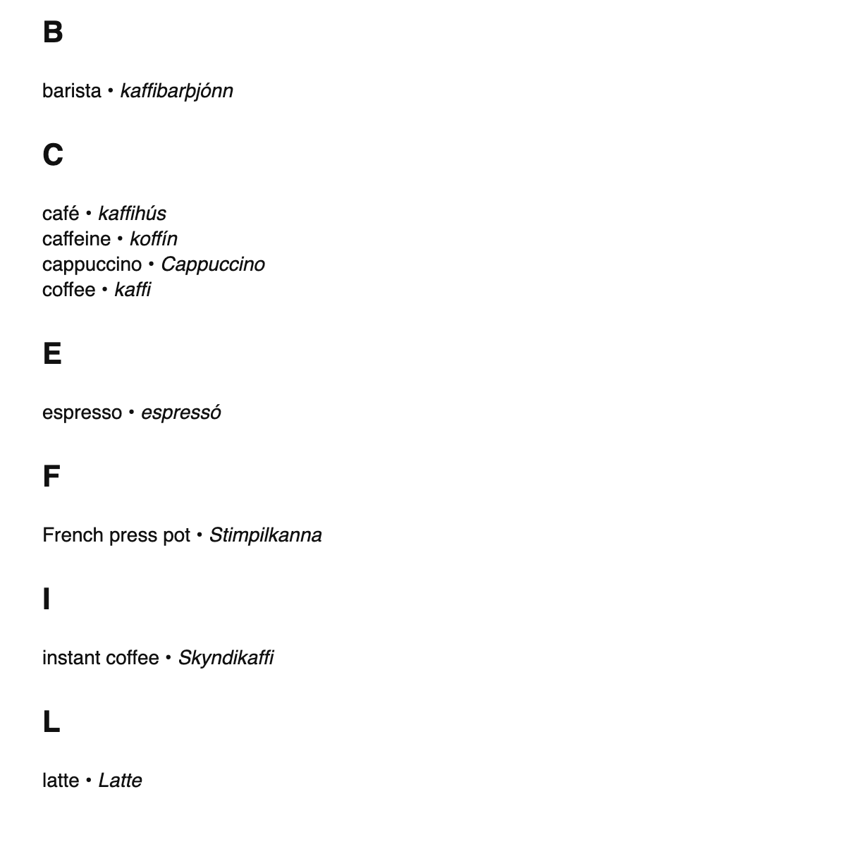 Coffee terms in Icelandic