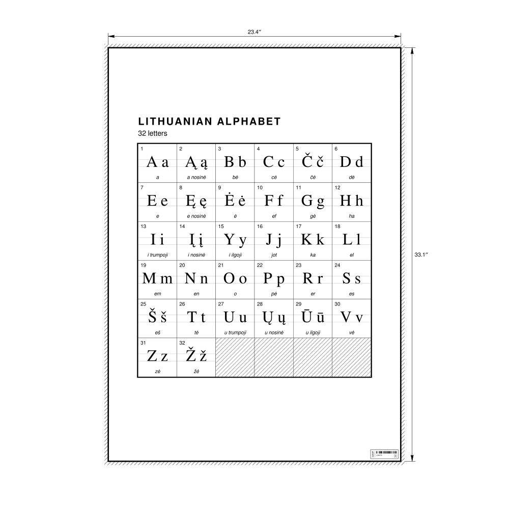 Leskoff Lithuanian Alphabet Chart, 23.4 x 33.1 in (59.4 x 84.1 cm, Poster / Wall Chart), image 1 of 2