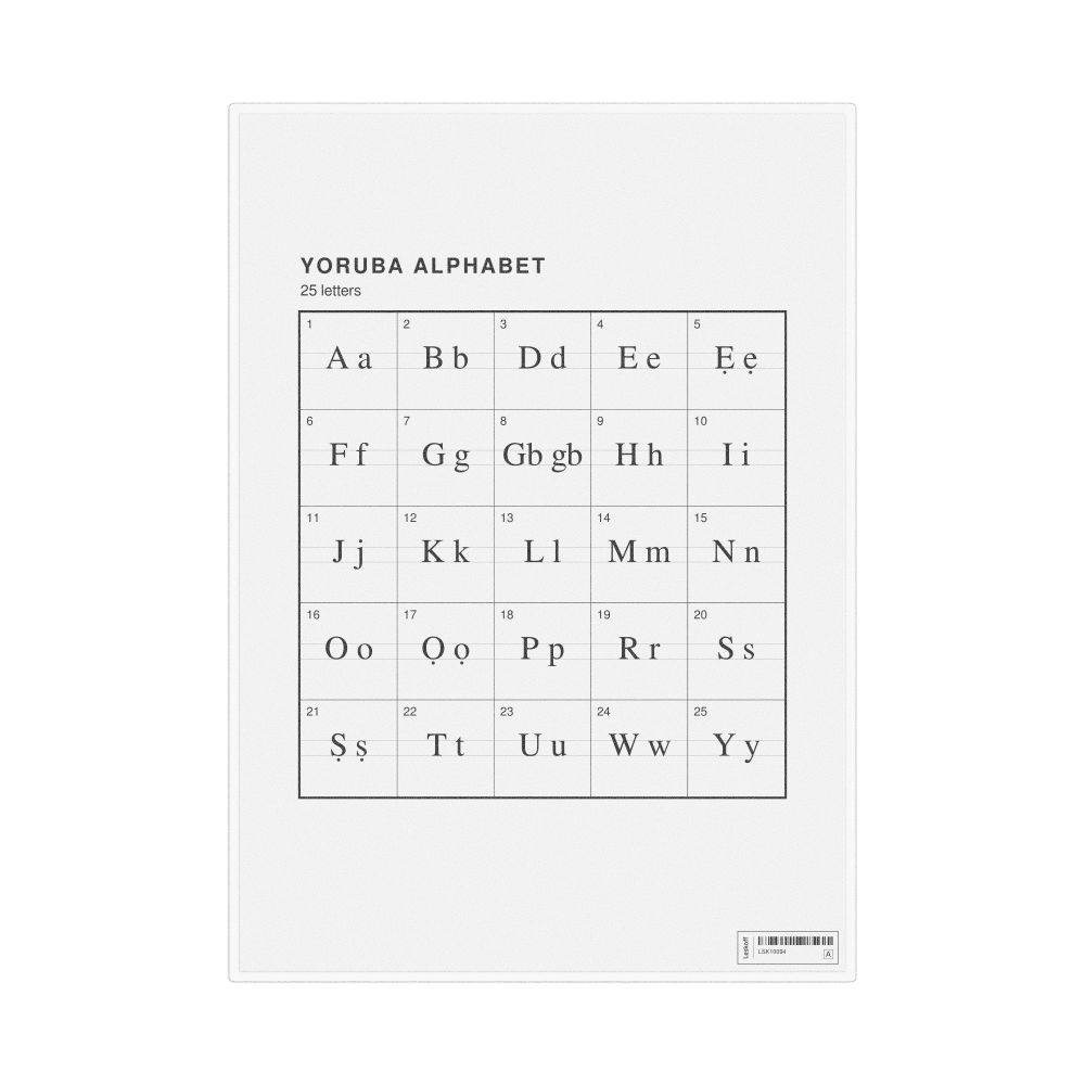 Leskoff Yoruba Alphabet Chart, 8.3 x 11.7 in (21.0 x 29.7 cm, Desk Chart, Laminated), image 1 of 2