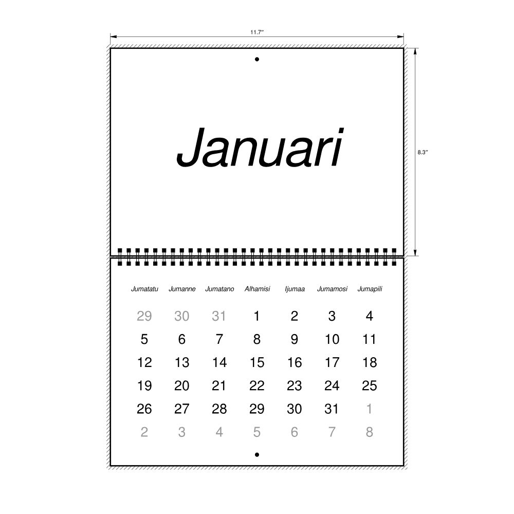 Leskoff 2026 Wall Calendar, Swahili-Labeled, Monday-Start Layout, Wire-Bound, 11.7 x 8.3 in (29.7 x 21.0 cm), image 2 of 2