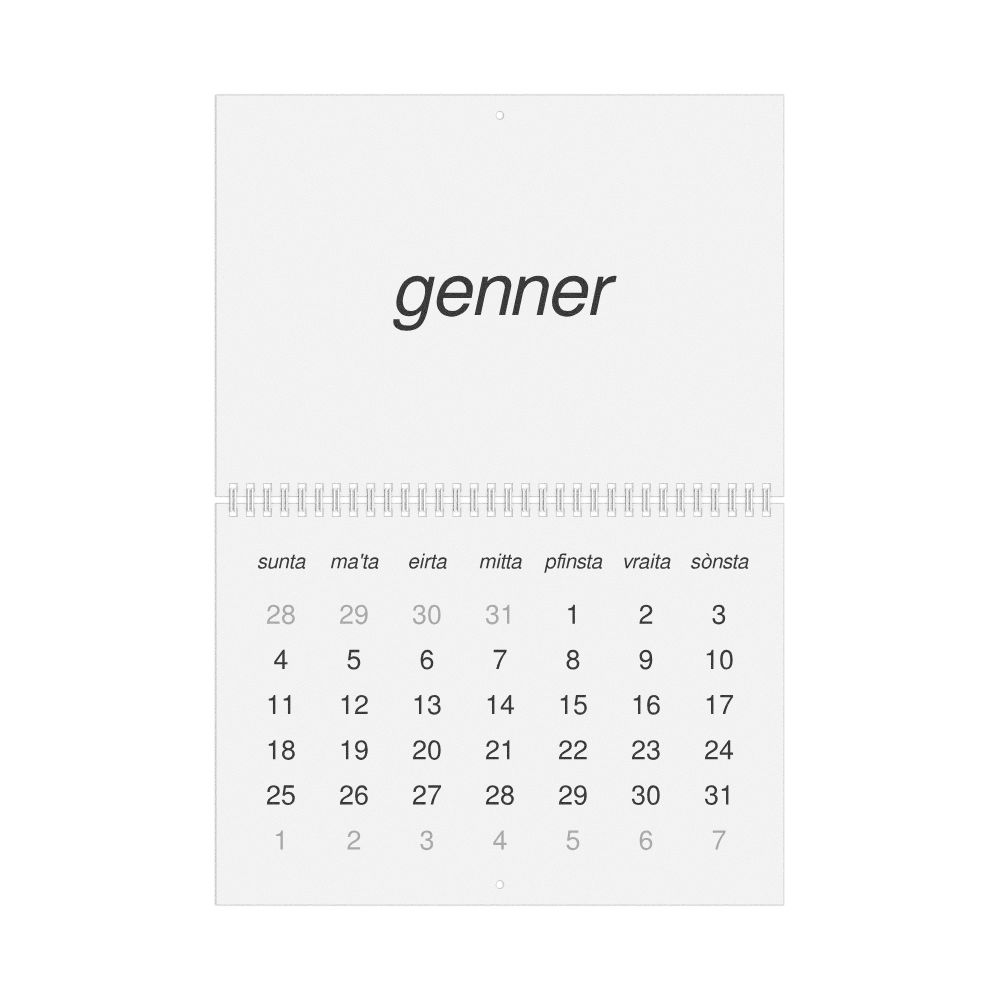 Leskoff 2026 Wall Calendar, Mòcheno-Labeled, Sunday-Start Layout, Wire-Bound, 11.7 x 8.3 in (29.7 x 21.0 cm), image 1 of 1