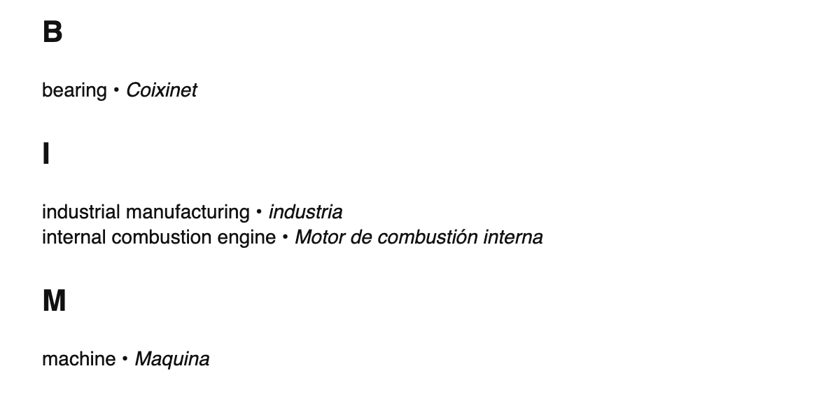 Mechanical engineering terms in Aragonese