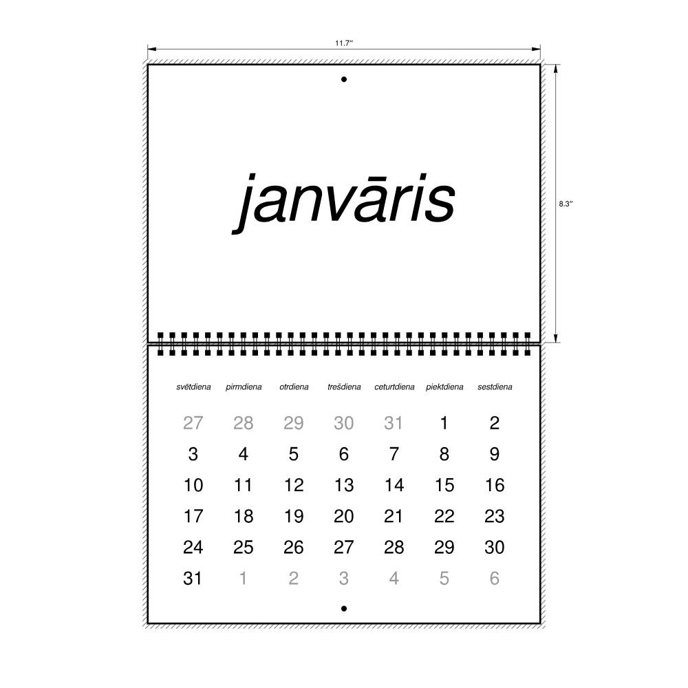 Leskoff 2027 Wall Calendar, Latvian-Labeled, Sunday-Start Layout, Wire-Bound, 11.7 x 8.3 in (29.7 x 21.0 cm), image 2 of 2