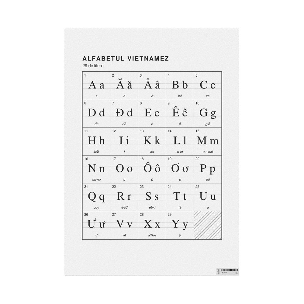 Leskoff Vietnamese Alphabet Chart, 23.4 x 33.1 in (59.4 x 84.1 cm, Poster / Wall Chart), Romanian-Labeled, image 1 of 2