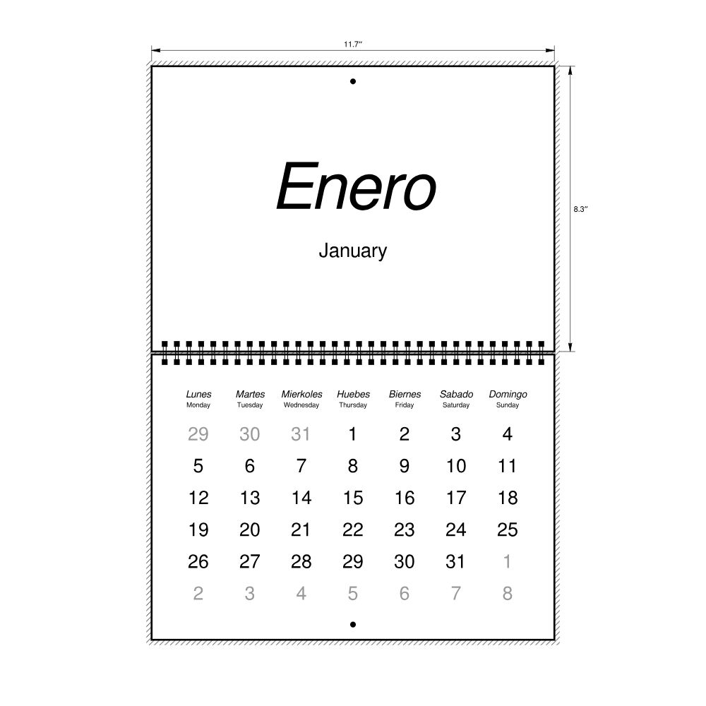 Leskoff 2026 Wall Calendar, Ilocano/English-Labeled, Monday-Start Layout, Wire-Bound, 11.7 x 8.3 in (29.7 x 21.0 cm), image 2 of 2