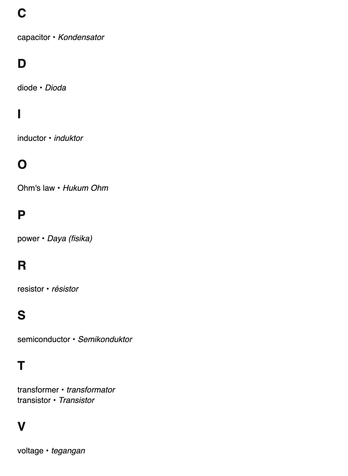 Electrical engineering terms in Javanese