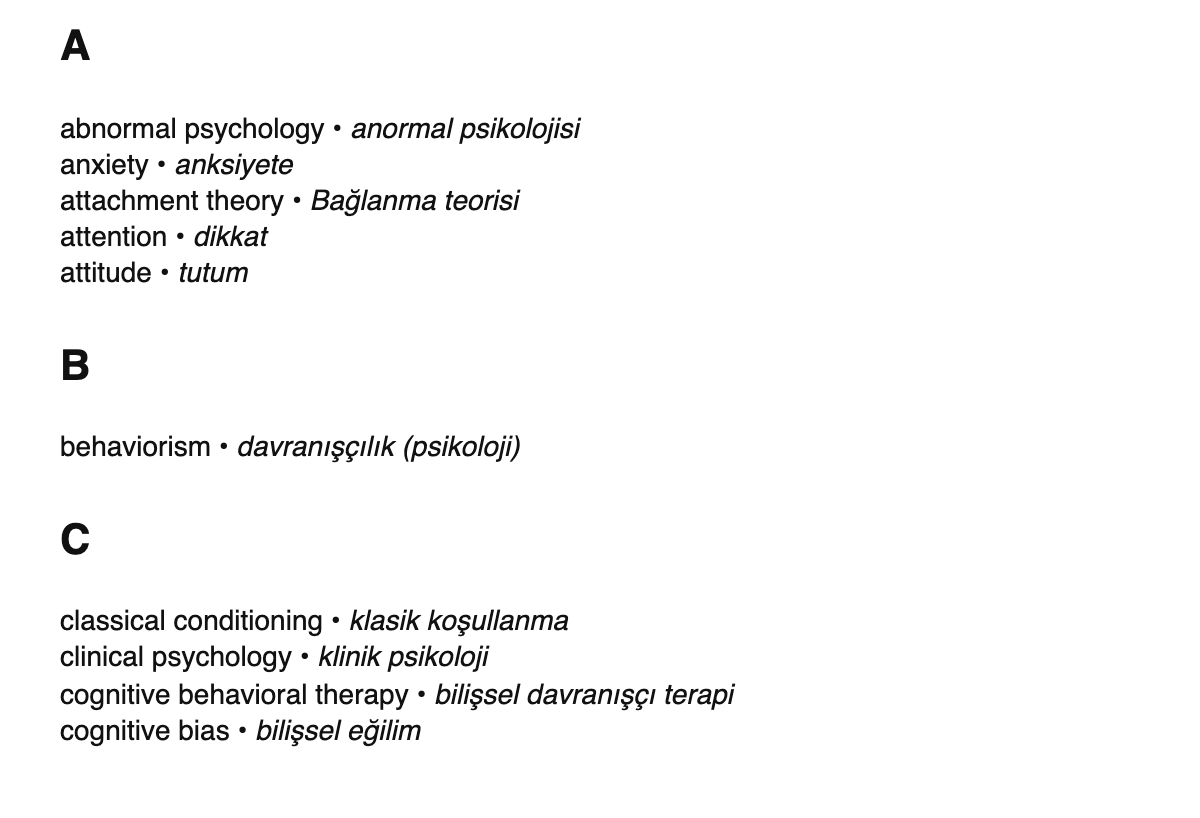 Psychology terms in Turkish