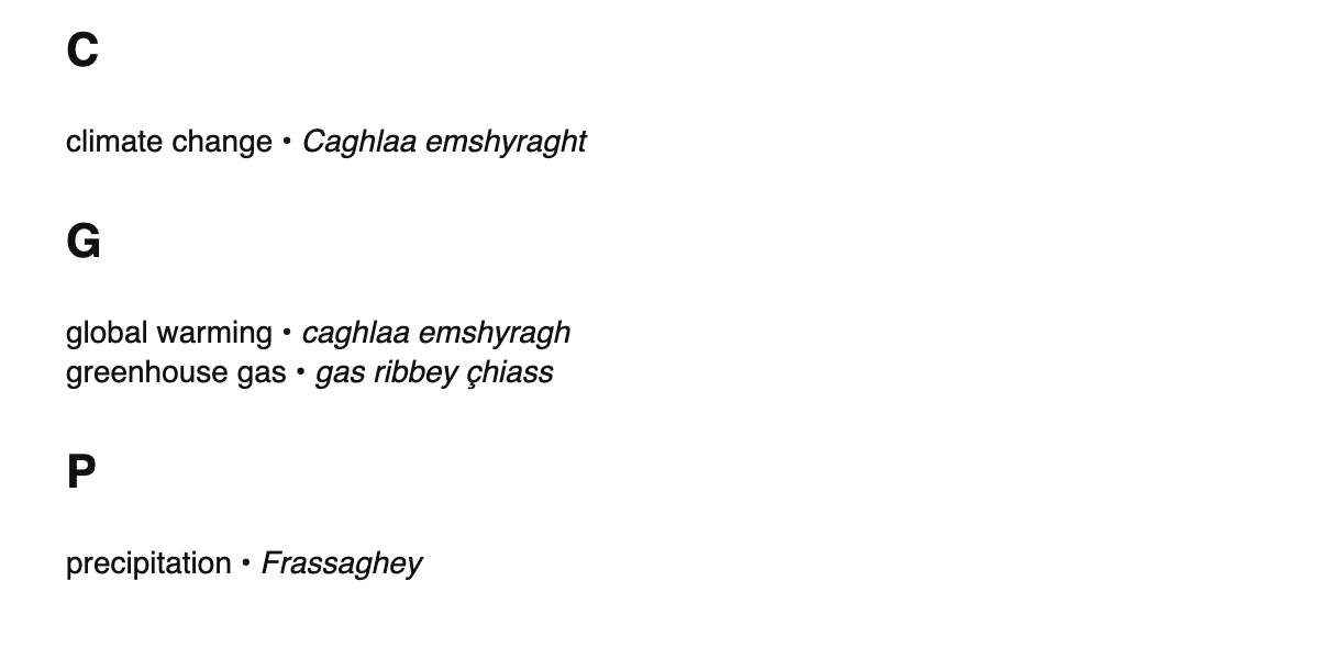 Climatology terms in Manx