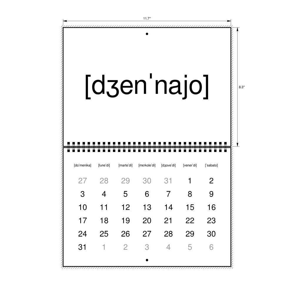 Leskoff 2027 Phonetic Wall Calendar, IPA-Labeled (Italian), Sunday-Start Layout, Wire-Bound, 11.7 x 8.3 in (29.7 x 21.0 cm), image 2 of 2