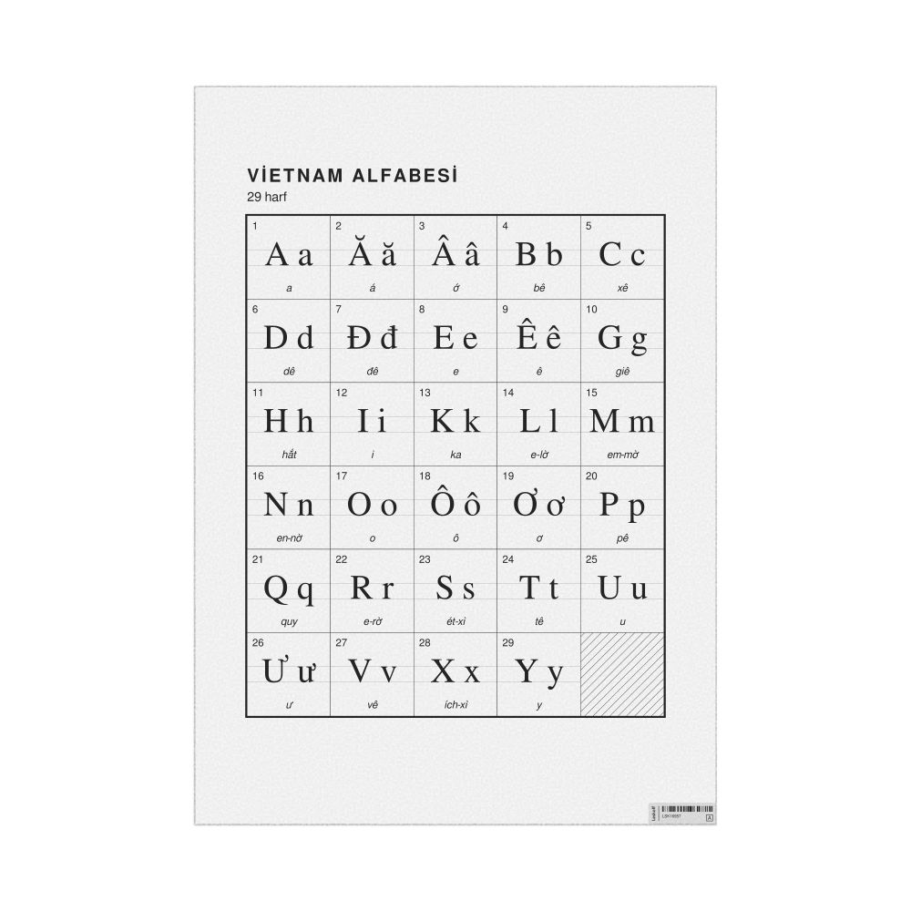 Leskoff Vietnamese Alphabet Chart, 23.4 x 33.1 in (59.4 x 84.1 cm, Poster / Wall Chart), Turkish-Labeled, image 1 of 2