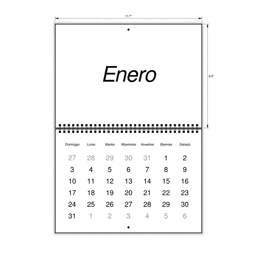 Leskoff 2027 Wall Calendar, Cebuano-Labeled, Sunday-Start Layout, Wire-Bound, 11.7 x 8.3 in (29.7 x 21.0 cm), image 2 of 2
