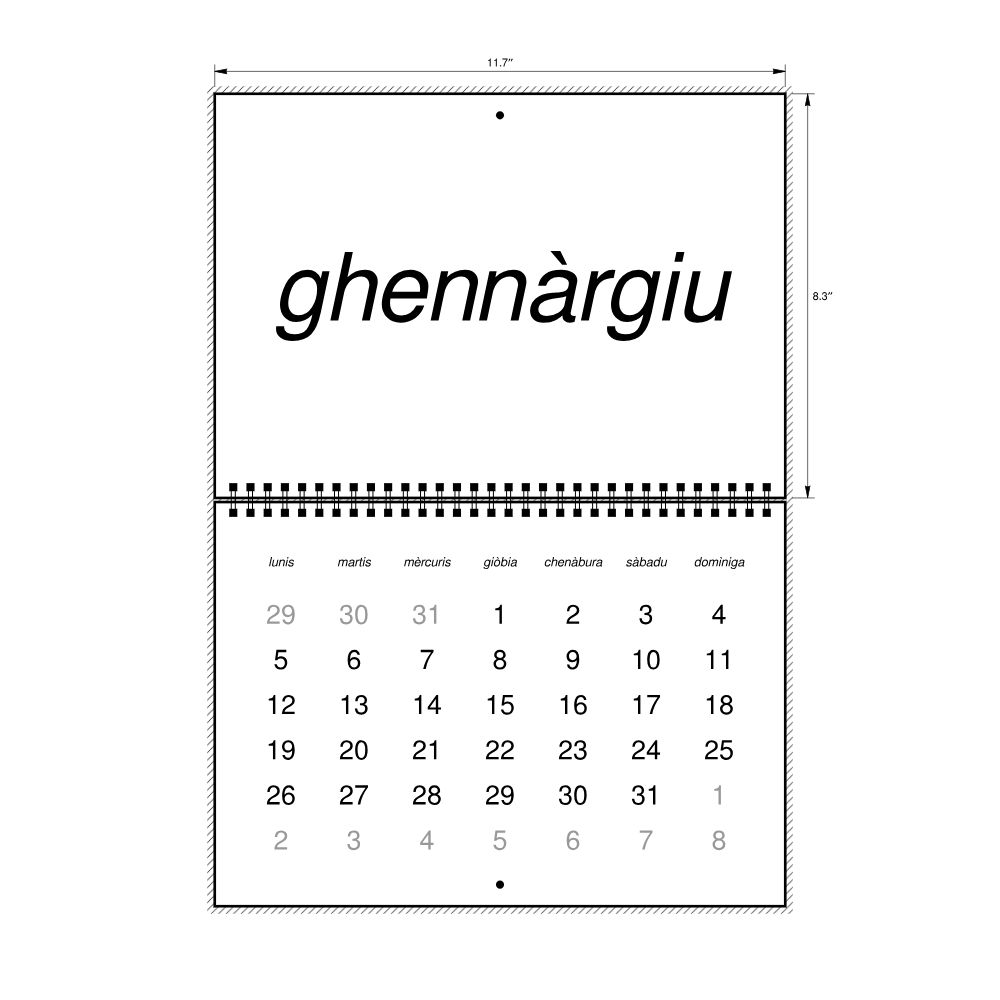 Leskoff 2026 Wall Calendar, Sardinian-Labeled, Monday-Start Layout, Wire-Bound, 11.7 x 8.3 in (29.7 x 21.0 cm), image 2 of 2
