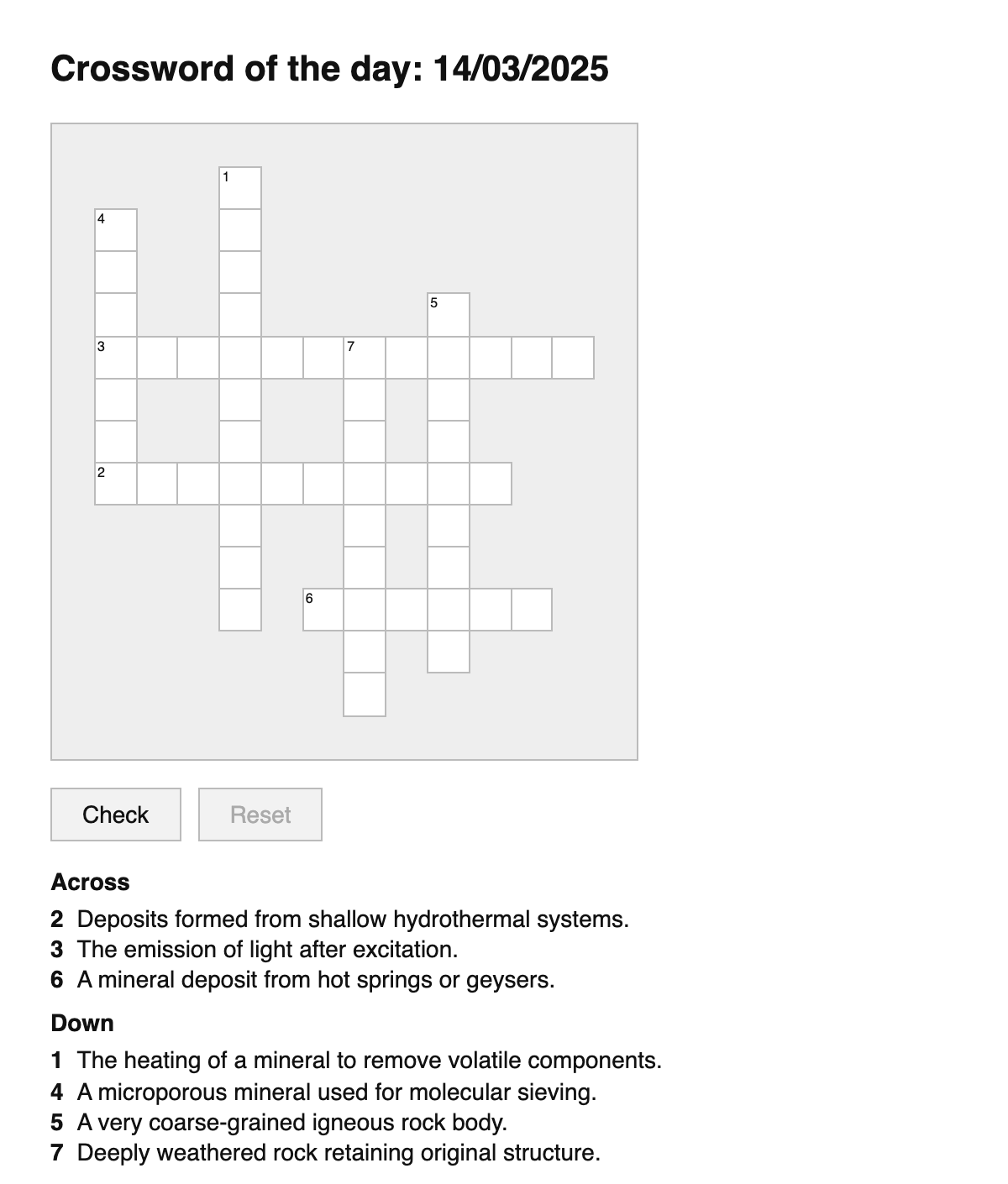 Mineralogy Crossword