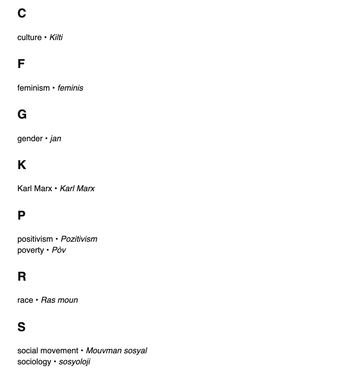 Sociology terms in Haitian Creole